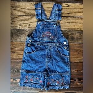 HARLEY DAVIDSON • denim shortalls jumpsuit romper dungarees roses floral girls 4